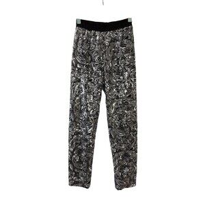 Porridge Black Silver Sequin Paisley Pattern Elastic Waist Skinny Pants XS